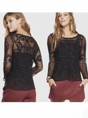 Express Black Sheer Lace Blouse